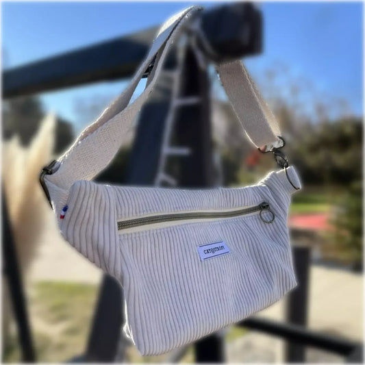 Sac banane mini Pure blanc en velours côtelé avec logo CATASTROFF