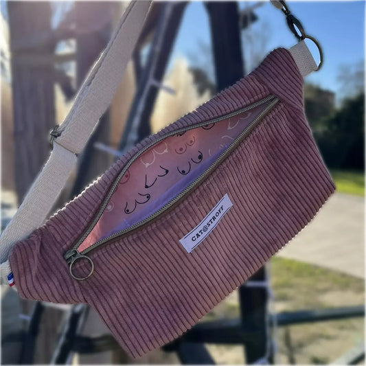 Mini sac banane en velours côtelé rose poudré CATASTROFF
