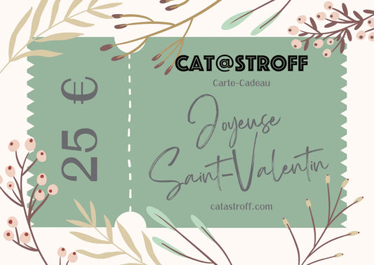 Carte cadeau de 25€ Catastroff pour la Saint-Valentin avec motifs floraux.