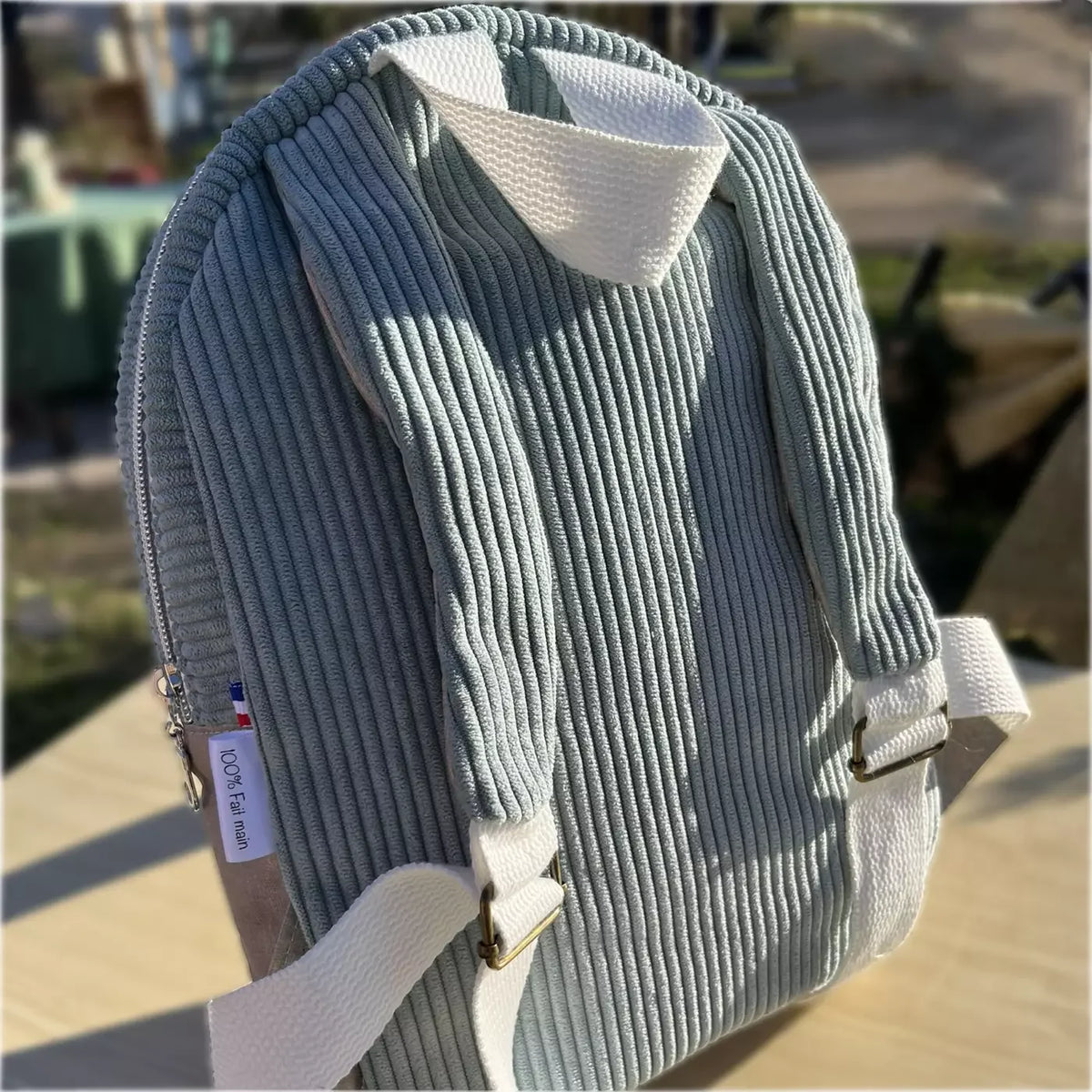 Sac à dos enfant Lapinou Douillet en velours côtelé bleu ciel par CATASTROFF